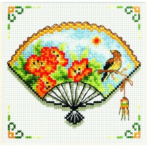 No Count Cross Stitch Kit Nasturtium Fan 12 x 12cm