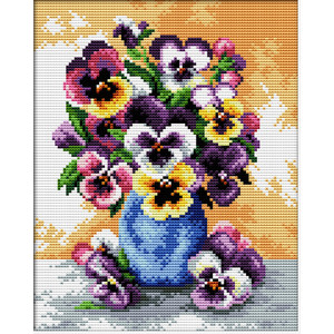 VASE OF PANSIES No Count Cross Stitch Kit, 17cm x 22cm, by Needleart World