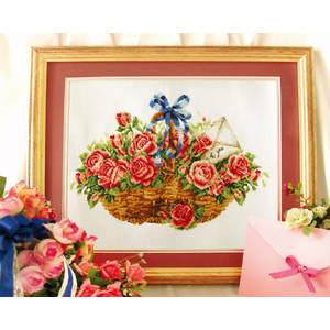 No Count Cross Stitch Kit BASKET OF ROSES 38 x 25cm