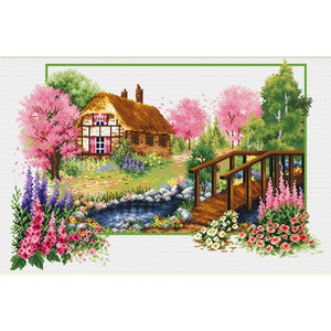 No Count Cross Stitch Kit SPRING COTTAGE 14ct, 47 x 32cm