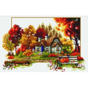 No Count Cross Stitch Kit AUTUMN COTTAGE, 48 x 31cm