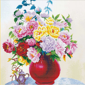 No Count Cross Stitch Kit CABBAGE ROSES IN A VASE, 40 x 40cm