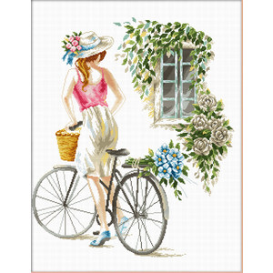 Needleart World No Count Cross Stitch Kit BICYCLE GIRL, 43 x 51cm