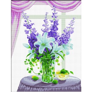 LILLIES &amp; HOLLYHOCKS MC650.001, No Count Cross Stitch Kit, 48 x 63cm