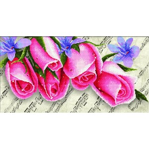 PINK ROSES &amp; MUSIC MC650.010, No Count Cross Stitch Kit, 61 x 30cm