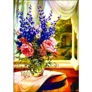 FLORAL VASE BY THE WINDOW MC750.019, No Count Cross Stitch Kit, 59 x 83cm