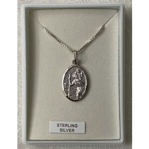 Sterling Silver Saint Christopher Medal and Chain, Gift Boxed