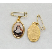 Mary MacKillop Medal Pendant Coloured Image Gold Tone Border 20mm x 15mm With Pin