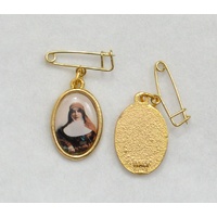 Mary MacKillop Medal Pendant Coloured Image Gold Tone Border 20 x 15mm With Pin