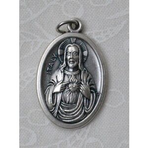 SACRED HEART OF JESUS Medal Pendant, SILVER TONE, 22mm x 15mm