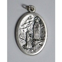 OUR LADY OF LOURDES / ST BERNADETTE Medal Pendant, SILVER TONE, 22mm X 15mm