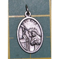 SAINT RITA Medal Pendant, SILVER TONE, 22mm X 15mm, MADE IN ITALY