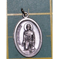 SAINT PEREGRINE Medal Pendant, SILVER TONE, 22mm X 15mm, MADE IN ITALY