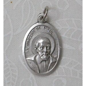 SAINT VINCENT DE PAUL Medal Pendant, SILVER TONE, 22mm x 15mm, MADE IN ITALY