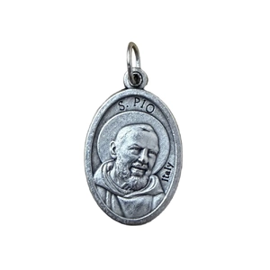 PADRE PIO Medal Pendant, SILVER TONE, 22mm X 15mm, MADE IN ITALY