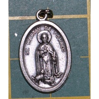 SAINT MARTIN DE PORRES Medal Pendant, SILVER TONE, 22mm X 15mm, MADE IN ITALY