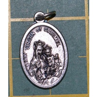 SCAPULAR, VIRGIN OF CARMEL / SACRED HEART OF JESUS Medal Pendant, SILVER TONE