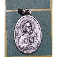 SAINT PETER Medal Pendant, SILVER TONE, 22mm X 15mm, MADE IN ITALY