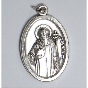 SAINT BENEDICTI (ST BENEDICT) Medal Pendant, SILVER TONE, 22mm X 15mm, MADE IN ITALY