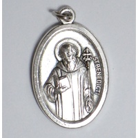 SAINT BENEDICTI (ST BENEDICT) Medal Pendant, SILVER TONE, 22mm X 15mm, MADE IN ITALY