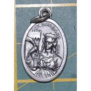 SAINT BARBARA Medal Pendant, SILVER TONE, 22mm X 15mm, MADE IN ITALY