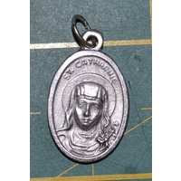 SAINT CATHERINE Medal Pendant, SILVER TONE, 22mm X 15mm, MADE IN ITALY