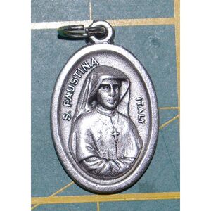 SAINT FAUSTINA Medal Pendant, SILVER TONE, 22mm X 15mm, MADE IN ITALY