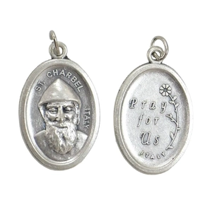 SAINT CHARBEL Medal Pendant, SILVER TONE, 22 x 15mm, MADE IN ITALY