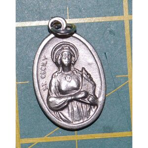 SAINT CECILY Medal Pendant, SILVER TONE, 22mm X 15mm, MADE IN ITALY