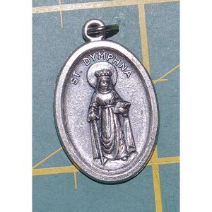SAINT DYMPHNA Medal Pendant, SILVER TONE, 22mm X 15mm, MADE IN ITALY