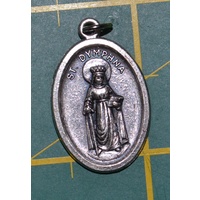 SAINT DYMPHNA Medal Pendant, SILVER TONE, 22mm X 15mm, MADE IN ITALY
