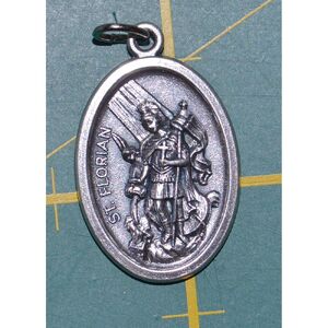 SAINT FLORIAN Medal Pendant, SILVER TONE, 22 x 15mm, MADE IN ITALY