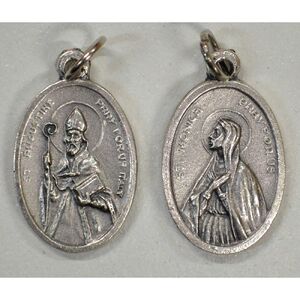 SAINT AUGUSTINE, SAINT MONICA Medal Pendant, SILVER TONE, 22 x 15mm