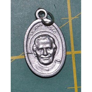 ST JOHN BOSCO, OUR LADY HELP OF CHRISTIANS Medal Pendant SILVER TONE 22 x 15mm