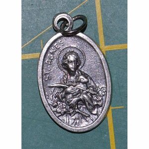 SAINT AGNES, SAINT THOMAS Medal Pendant, SILVER TONE, 22 x 15mm, MADE IN ITALY