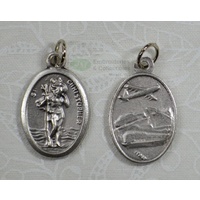 SAINT CHRISTOPHER Travel Medal Pendant, SILVER TONE, 22mm X 15mm, MADE IN ITALY