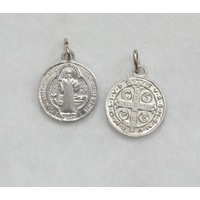 Saint Benedict Monogram Aluminium Silver Tone Medal Pendant 16mm