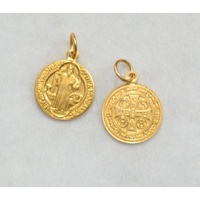 Saint Benedict Monogram Aluminium Gold Tone Medal Pendant 16mm