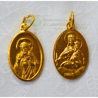 SCAPULAR Medal Pendant, Oval 22 x 15mm, Gold Tone Aluminium, Quality Made In Italy.