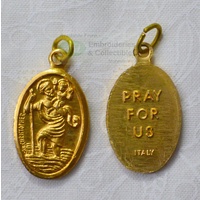 St Christopher Medal Pendant, 20mm x 14mm Gold Tone Aluminium, Made In Italy