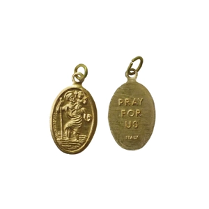 St Christopher Medal Pendant, 20mm x 14mm Gold Tone Aluminium, Made In Italy