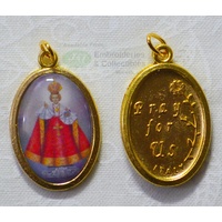 Infant Of Prague Picture Medal Pendant, Gold Tone, 20mm x 15mm, Made in Italy
