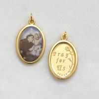 St Anthony Coloured Picture Medal Pendant, 20mm x 15mm Gold Tone, Made In Italy