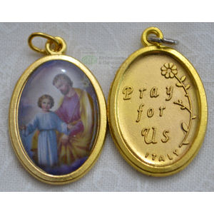 Saint Joseph Picture Medal Pendant, Gold Tone, 20mm x 15mm, Made in Italy