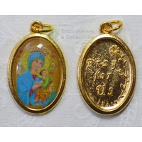 Our Lady Of Perpetual Health Picture Medal Pendant, Gold Tone, 20mm x 15mm, Made in Italy