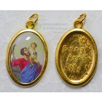 Saint Christopher Picture Medal Pendant, 23x15mm Gold Tone, Made In Italy