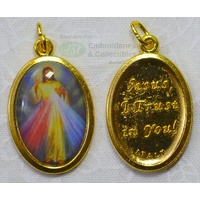 Divine Mercy Picture Medal Pendant, Oval 20mm x 15mm Gilt, Made In Italy Quality