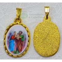 Holy Family Picture Medal Pendant, 20x15mm Gold Tone Border, Made In Italy Quality