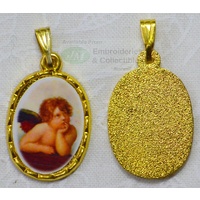 Cherub Picture Medal Pendant, 20mm x 15mm Gold Tone Border, Made In Italy Quality