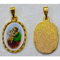 St Joseph Picture Medal Pendant, 20mm x 15mm Gold Tone Border, Made In Italy Quality